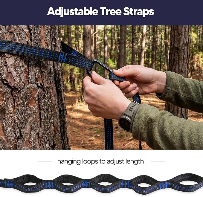 SUNCREAT Camping Hammock, Portable Hammocks with Tree Straps & Carrying Bag, Camping Essentials Gear, Dark Blue