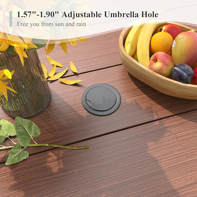 5 Pieces Outdoor Dining Set, Stackable Textilene Paito Chairs & 40.6" Round Dining Table with Umbrella Hole and Shelf, Patio Dining Set for Backyard, Deck, Garden, Brown & Walnut