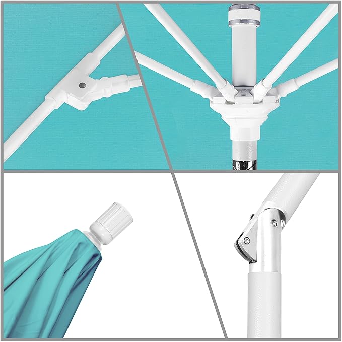 California Umbrella 9' Round Crank Lift, Collar Tilt, Aluminum Pole, Fiberglass Rib Patio Umbrella, White Finish
