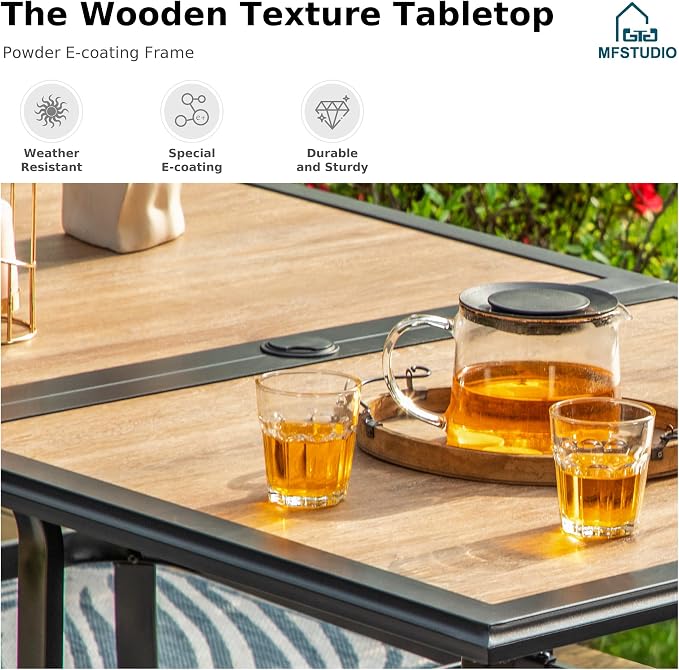 MFSTUDIO Outdoor Dining Set for 6, Patio Dining Set with Umbrella Hole, 7 Piece Outdoor Patio Furniture Set for Deck/Yard/Garden/Poolside