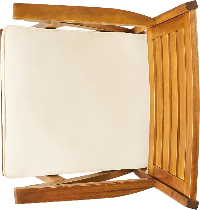 Merax 7 Piece Outdoor Dining Set for 6, Hermosa Acacia Wood Teak Finish Rectangle Table and 6 Chairs with Beige Cushion