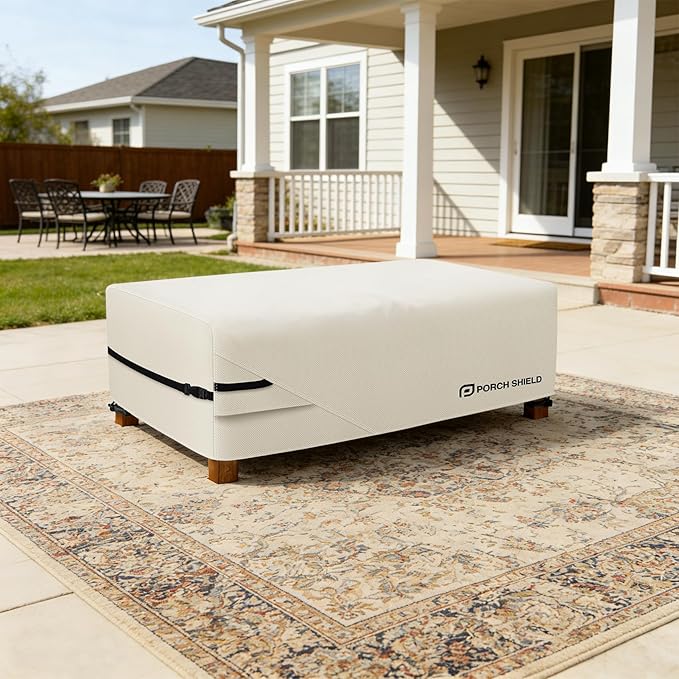 Porch Shield Patio Coffee Table Cover - Waterproof Outdoor Furniture Rectangular Small Table Covers 48 x 26 inch, Beige