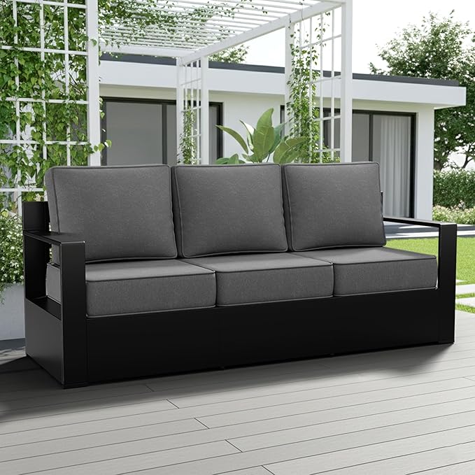 Outdoor Patio Furniture Aluminum Patio Sofa, All-Weather Metal Outdoor Couch with 6 Inch Thick Cushions for Garden, Outside and Porch (Grey, 1 PCS/Sofa)