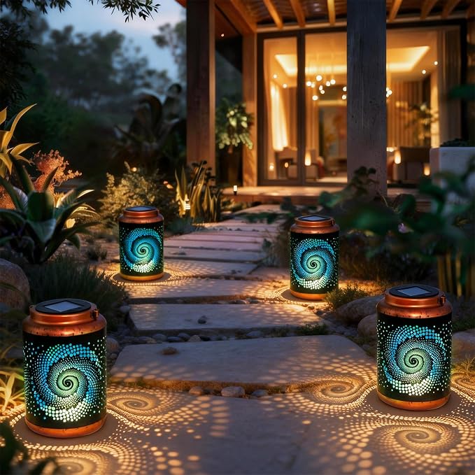 DIBIEECN Birthday Gifts for Women Mom Grandma Wife, Solar Lanterns Outdoor Waterproof, Metal Hanging Lights Garden Decor, LED Decorative Lantern for Patio Porch Backyard, Blue, 2 Pack