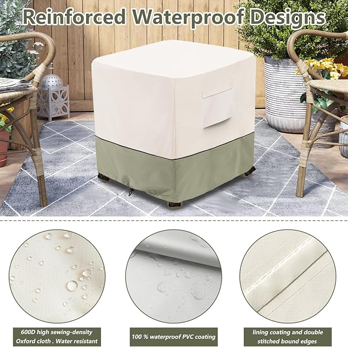 Bitubi Waterproof Patio Ottoman Cover, Heavy Duty Square Outdoor Side Table Furniture Covers Size 22L x 22W x 18H inch (Beige)