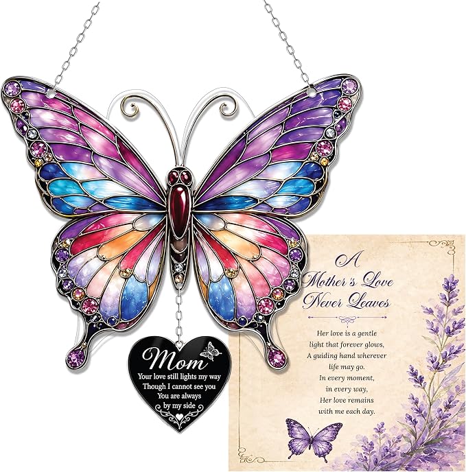 Butterfly 4 inch Suncatcher Memorial Gifts for Loss of Mom, Mother Memorial Gift, in Memory of Mom Gifts, Remembrance Gifts for Loss of Loved One, Memorial Keepsake Sympathy Gift