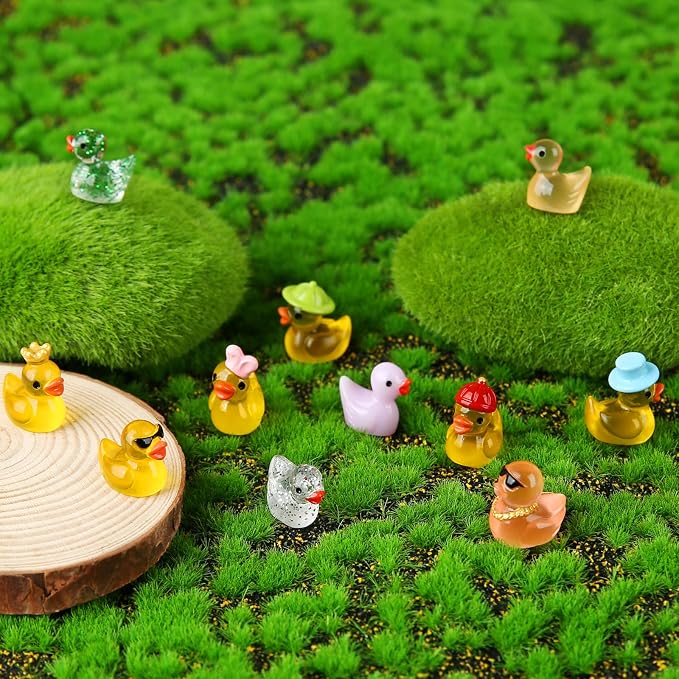 80 Pcs Mini Resin Ducks for Decorations, Tiny Duck Animals Figures to Hide | Plastic Glitter Little Ducks Glow in The Dark for Fairy Garden Dollhouse Miniature Landscape Fish Tank Aquarium Home Decor