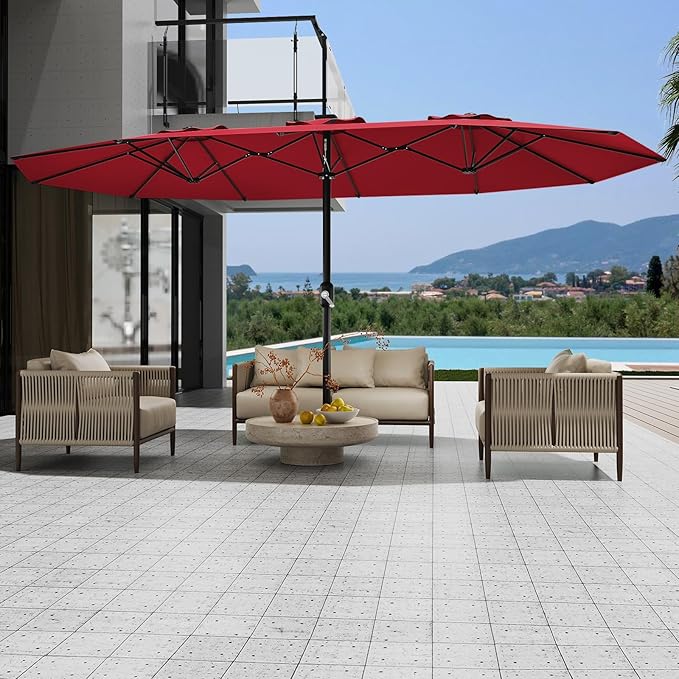 GarveeHome 13ft Large Patio Umbrellas with NO Base, Outdoor Double-Sided Rectangle Market Umbrella with Crank Handle, for Pool Lawn Garden