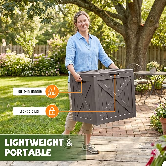40 Gallon Waterproof Resin Deck Box, Outdoor Lockable Toy Storage Box Container for Patio Cushions Garden Tools, Delivery Box, Grey
