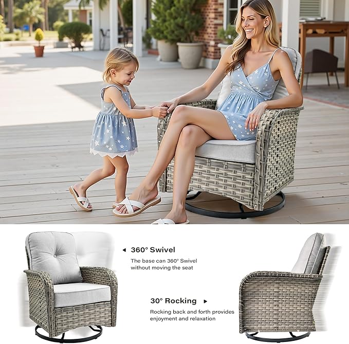 11 Pieces Outdoor Sectional Patio Furniture Set with 54" Fire Pit,Wicker Conversation Sets Rattan L Shaped Couch Swivel Rocking Chairs,Modular Outdoor Sofa for Porch Balcony Backyard Grey