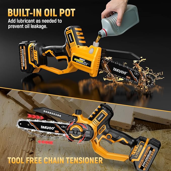 Takuoo 2-IN-1 8 Inch Electric Pole Saw, Mini Chainsaw Cordless with Extension Pole, 21V 2×4.0Ah Battery Powered Polesaw, 15FT Max Reach, Brushless Chain Saw for Limb Branch Cutter Tree Trimming