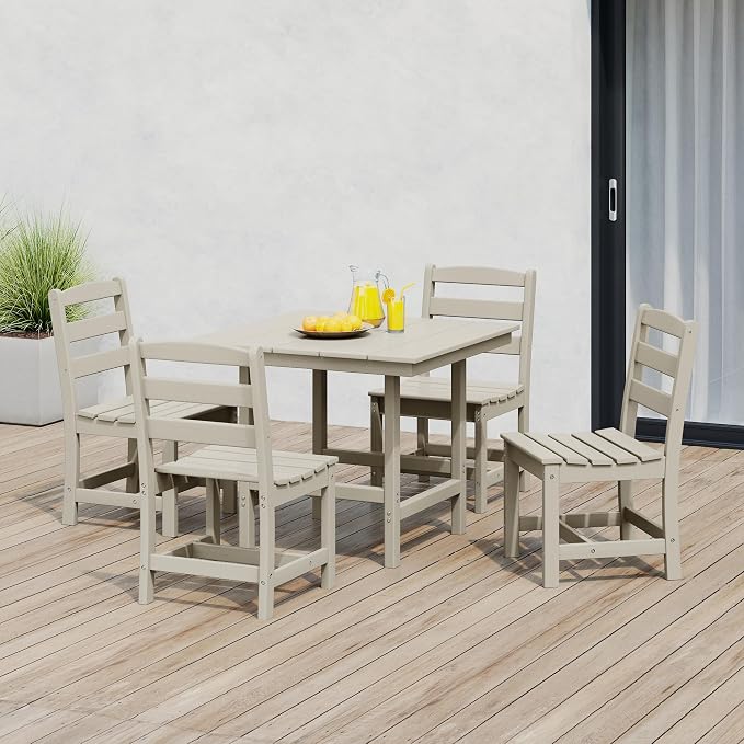 Costaelm Outdoor Patio Table, Outdoor Dining Table for 4, Weather Resistant Square Patio Table with Umbrella Hole for Garden, Poolside, Porch, Sand