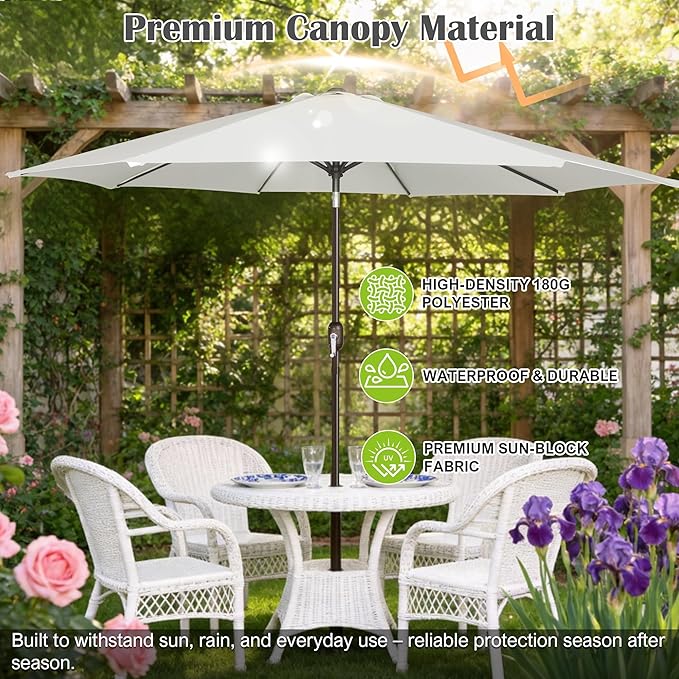 Blissun 10FT Outdoor Patio Umbrella, Outdoor Table Umbrella, Yard Umbrella, Market Umbrella with 8 Sturdy Ribs, Push Button Tilt and Crank