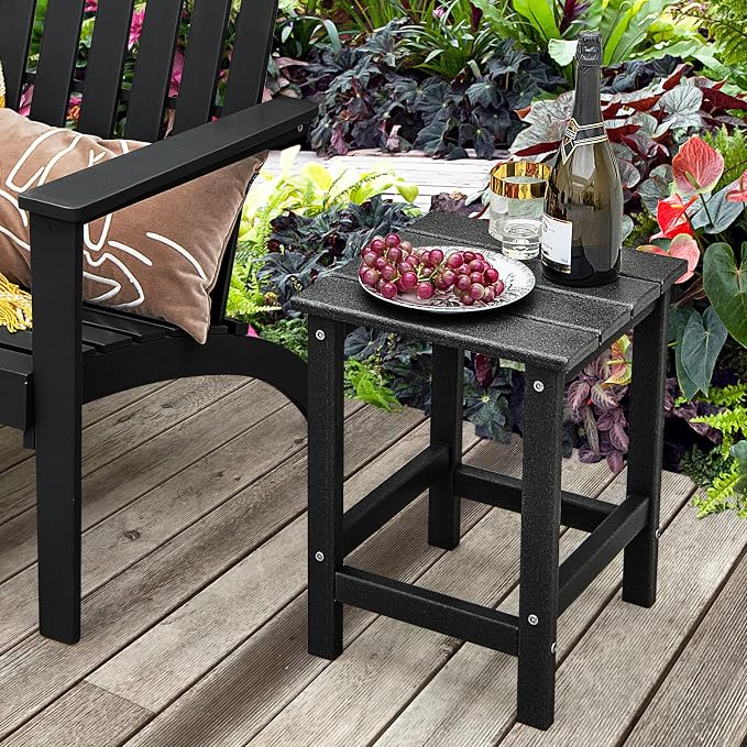 Tangkula Square Outdoor Side Table, Weather Resistant HDPE Adirondack Table, Outdoor Chairside End Tables for Lawn Garden Balcony, Easy Assembly, Patio Side Table, 14 x 14 x 18.5 Inch (2, Black)