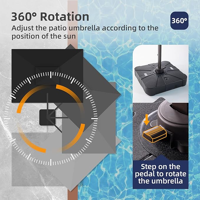 9x12 FT Patio Umbrella with Weighted Base and LED Lights Cantilever Outdoor Large Heavy Duty Rectangle Aluminum Offset Umbrellas Double Top 360 Rotation for Pool Deck Garden, Black