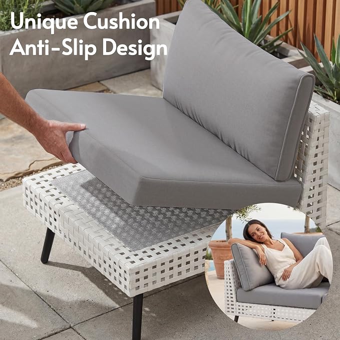 ENSTVER Modern High-End 8-Piece Wicker Patio Furniture Sets，Outdoor Patio Sectional with Thicken Cationic Fabric Cushions & Non-Slip Pad, Convertible Conversation Sets for Garden, Poolside, Backyard