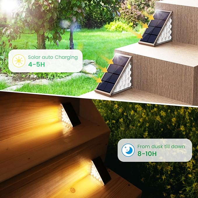 JOFIOS Solar Step Lights - 8 Pack Waterproof IP67, Outdoor Deck & Staircase Lights (Warm Brown)