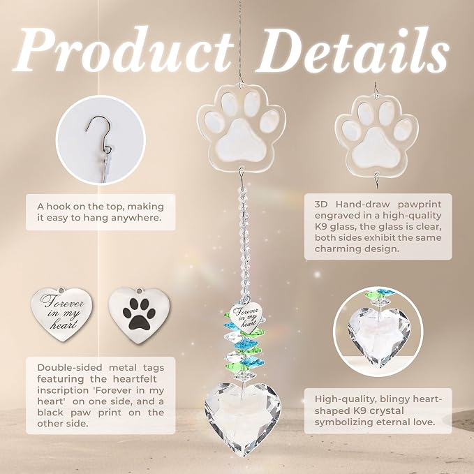 Pet Memorial Suncatcher, Dog Memorial Gifts, Pet Loss, Pet Sympathy, Thoughtful Dogs and Cats Remembrance, Bereavement Gifts - Green