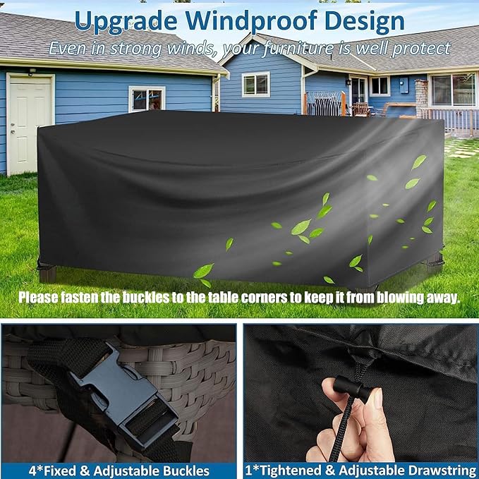 Outdoor Table Cover, Patio Furniture Covers Waterproof, 420D Rectangular Outdoor Couch Cover - Lawn Patio Covers for Outside Sofa, Dining Table Chairs Sets (55" L x 55" W x 35" H)