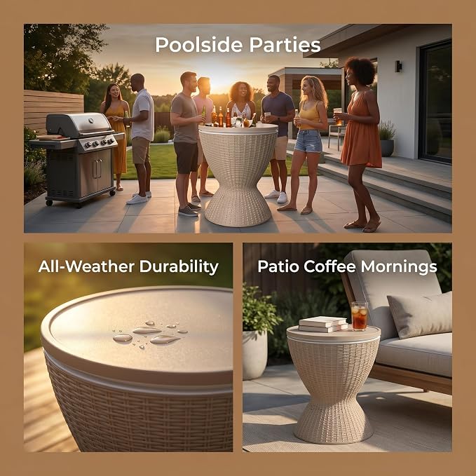 Zapdos 8 Gallon Outdoor Cooler Table with Alloy Steel Frame, Pop Up Patio Side Table Cooler with 12H Insulation, Bar Table Outside Coolers for Patio