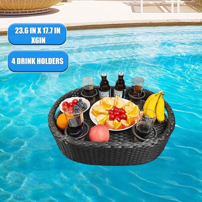 Floating Tray for Pool，Floating Pool Tray, Floating Tray - Floating Pool Table, Ideal for Food & Drinks - Floating Table for Pool - Essential Floating Food Tray for Pool Activities(Oval Small)