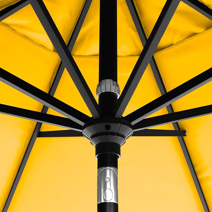 California Umbrella 5-Year-Non-Fading, 9Ft Premium Patio Umbrella, Hand-Crank, Button-Tilt, Black Frame, Solution Dyed Lemon Fabric