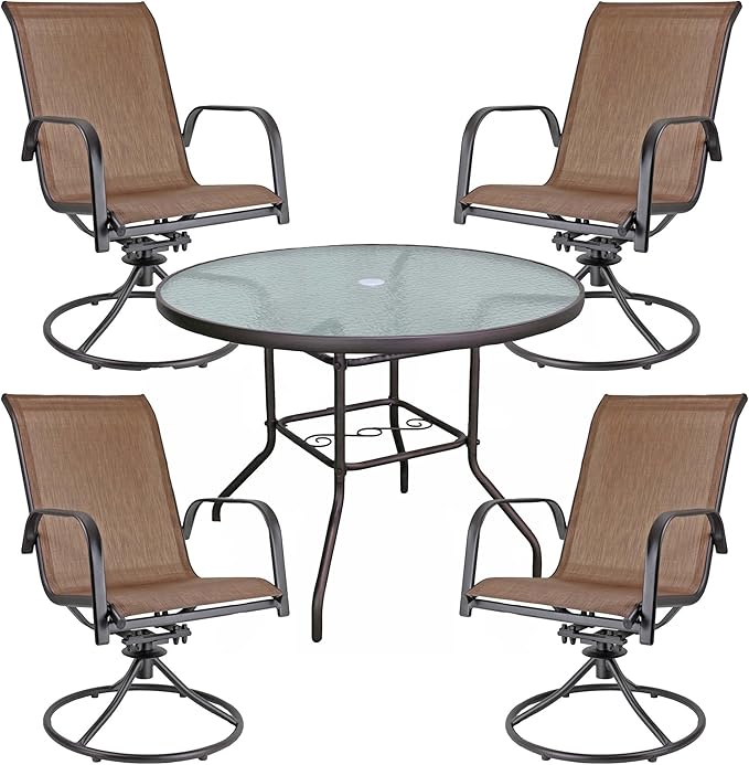 Garden Elements Sienna Collection 40" Table and Four Swivel Rocker Chairs Patio Dining Set, Brown (5-Piece Set)
