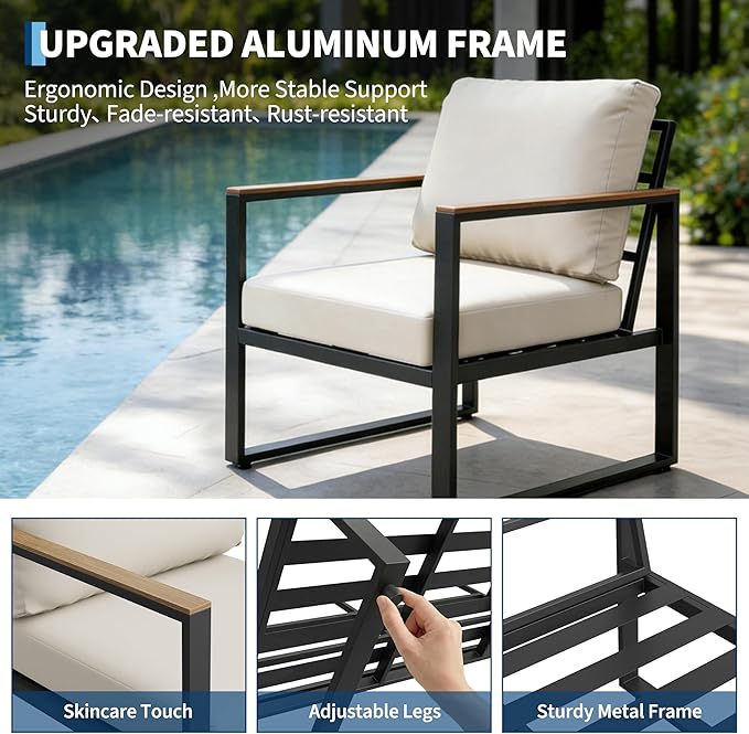 Litake 4 Piece Patio Furniture Sets, PE Rope Wicker Sofa with Metal Frame, Waterproof & UV-Resistant Couch with Table, All Weather Furniture for Garden, Balcony & Backyard