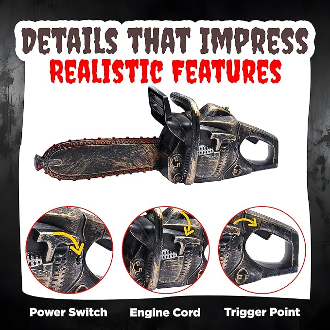 16" Bloody Rusty Electric Chainsaw - Battery Operated Chainsaw Massacre Role Play Accessory with Motion & Sound Effects for Halloween Cosplay Prop, Decorations