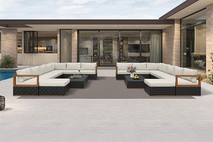 PURPLE LEAF Patio Outdoor Furniture Set 20 Pieces, Premium Leather Outdoor Couch Sectional Sofa, Modular Patio Conversation Sets with Olefin Cushions, Patio Couch for Porch, Balcony, Garden, Black