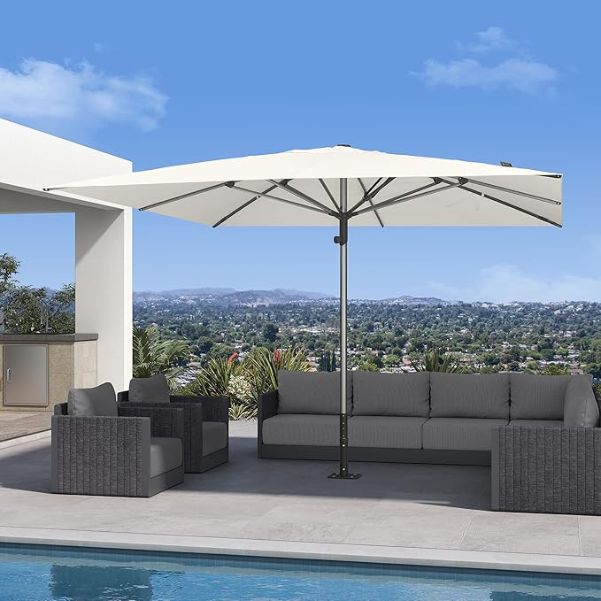 PURPLE LEAF 11 X 11 FT Commercial Square Patio Market Table Sun Umbrella Heavy Duty Semi-Auto Open Reinforced Aluminum Frame for Hotel Restaurant Cafe Poolside Outdoor Dining Garden Business Use White