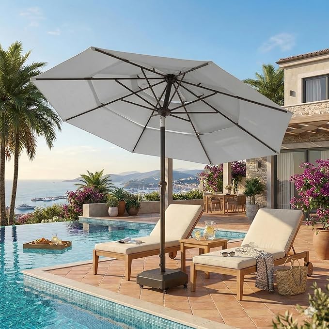 10ft Patio Umbrella, 3 Tier Outdoor Market Table Umbrellas with 8 Fiberglass Ribs and Push Button Tilt, Windproof, Vented Canopy, UV Protection for Deck, Pool, Backyard