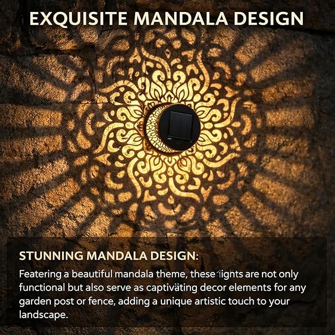 Decorative Solar Mandala Lights, 2026 New Mandala Solar Lights Outdoor, Mandala Theme Waterproof Fence Light, Shadow Projection Landscape Lighting for Backyard,Patio,Walkway,Lawn,Porch Decor (#B,6)