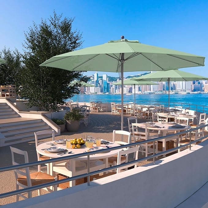 California Umbrella 11Ft Commercial Grade Sunbrella Fabric Market Umbrella, Pulley Lift, Aluminum/Fiberglass, 2mm pole wall, Silver Frame, Spa Fabric