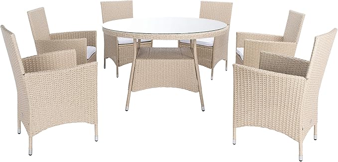SAFAVIEH Outdoor Collection Challe Beige/White Dining Set PAT7702B-3BX