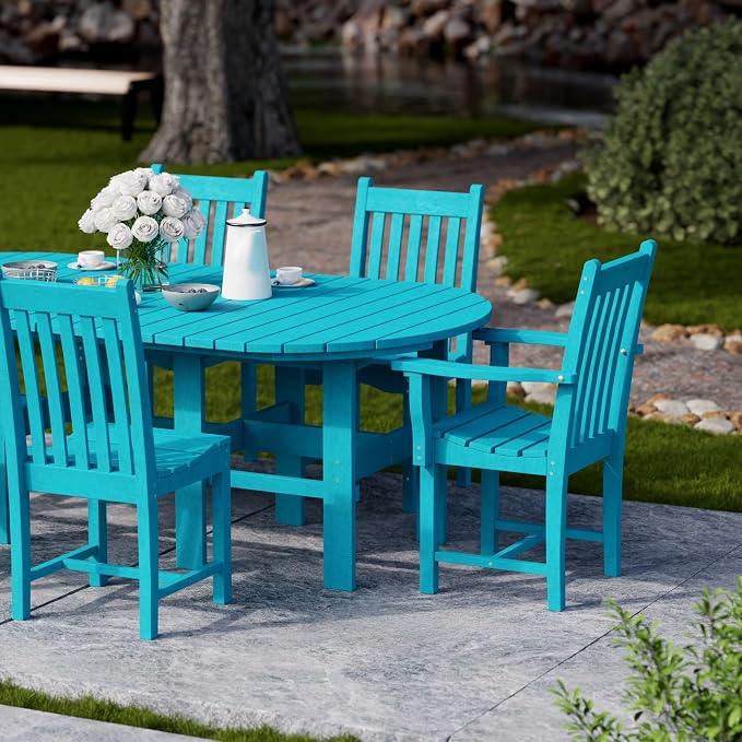 Wildridge Classic 7-Piece 44"x84" Dining Set, Aruba Blue - Outdoor Weather Resistant Recycled Plastic Furniture for Patio