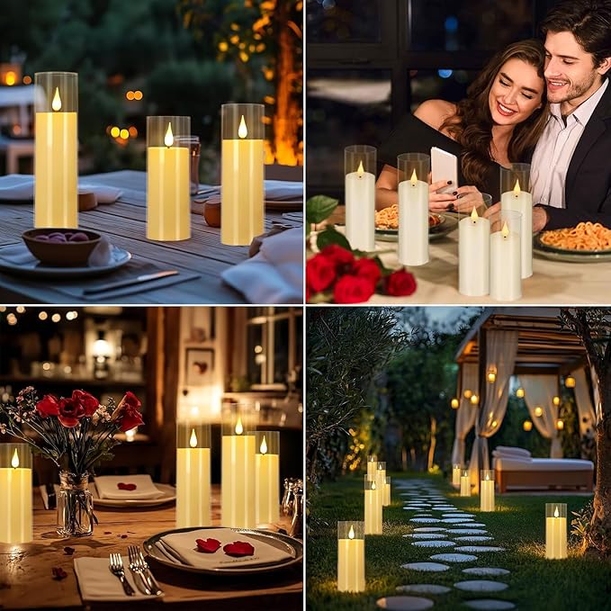 Enpornk Set of 24 Flameless Led Battery Opeated (D2.2'' x H5''6''7'') Realistic Moving Wick Candles with 10-Key Remotes and Cycling 24 Hours Timer
