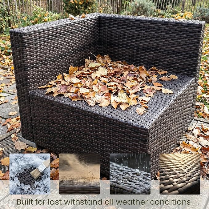LayinSun 8 Pieces Outdoor Patio Furniture Set with 44" Fire Pit Table Rattan Sectional Sofa Conversation Sets