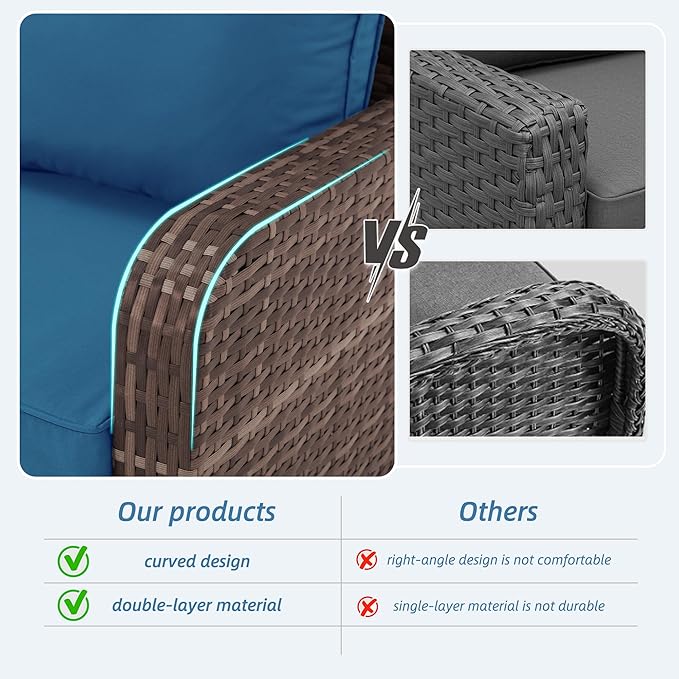 HOMREST 4 Piece Wicker Patio Furniture Set, 360 Degree Outdoor Swivel Patio Chairs w/Coffee Table and Loveseat, Small Patio Furniture Set for Garden, Deck and Poolside, Navy
