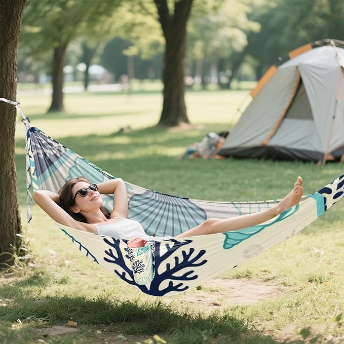 Seashell and Coral Hammocks for Camping with Portabl Carry Bag Portable Hammock Indoor Outdoor Patio