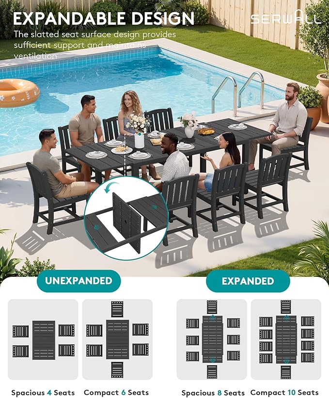 SERWALL Outdoor Dining Chairs Set of 2, All-Weather HDPE Patio Armless Chairs, Black