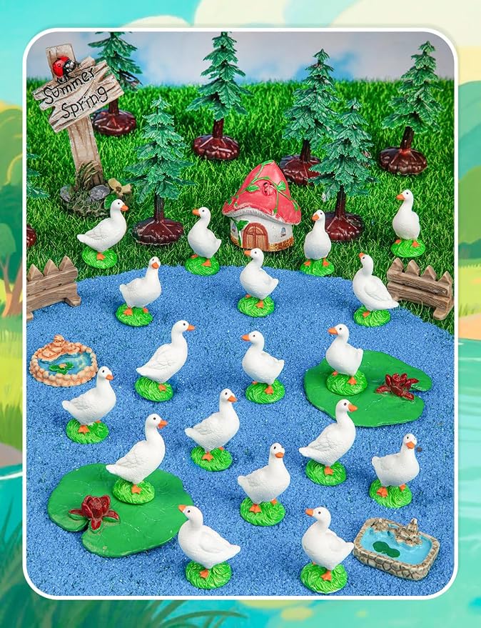 25pcs Mini Resin GooseT iny Animal Figurines Bulk | Small Desk Goose Decor for Garden Lawn Yard Micro Landscape Aquarium Potted Ornament DIY Craft