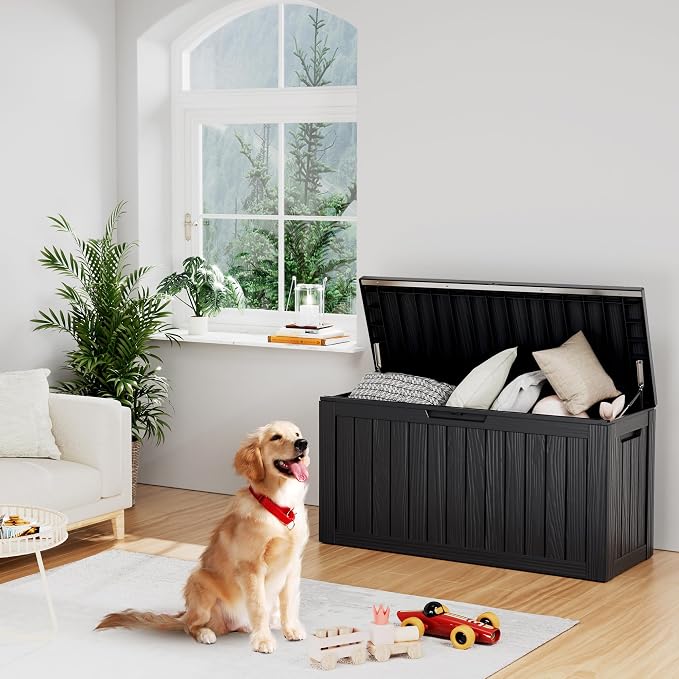 80GAL Deck Box - Black,utdoor Cushions, Throw Pillows,Waterproof Patio Storage Box Covers