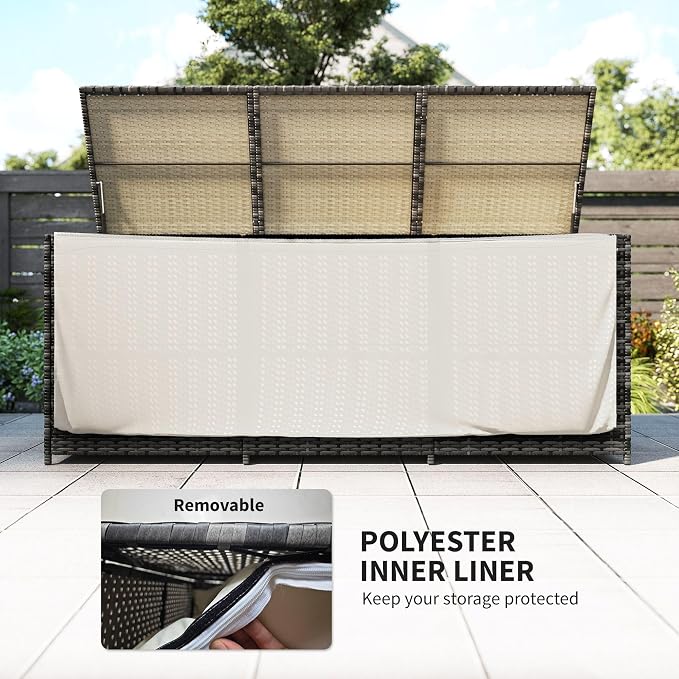 PE Resin Woven Outdoor Storage Chest with Waterproof Liner Reliable Heavy Duty Weather Resistant Fade-Resistant Long-Lasting Slate Gray