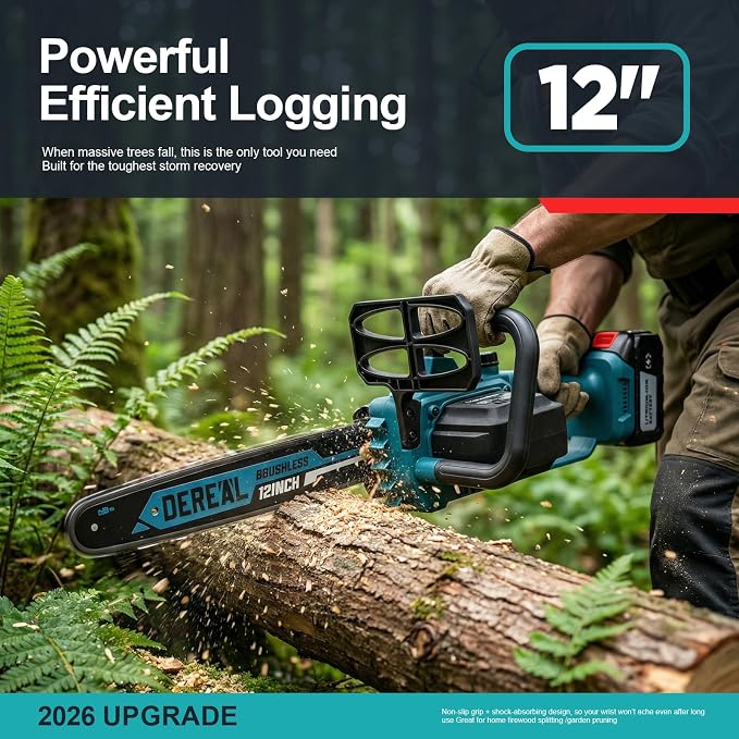12" Electric Chainsaw Cordless, Brushless 20V Battery Powered Chain Saw for Wood/Tree Cutting, Pruning, Battery Chainsaw with 4.0Ah Battery and Charger