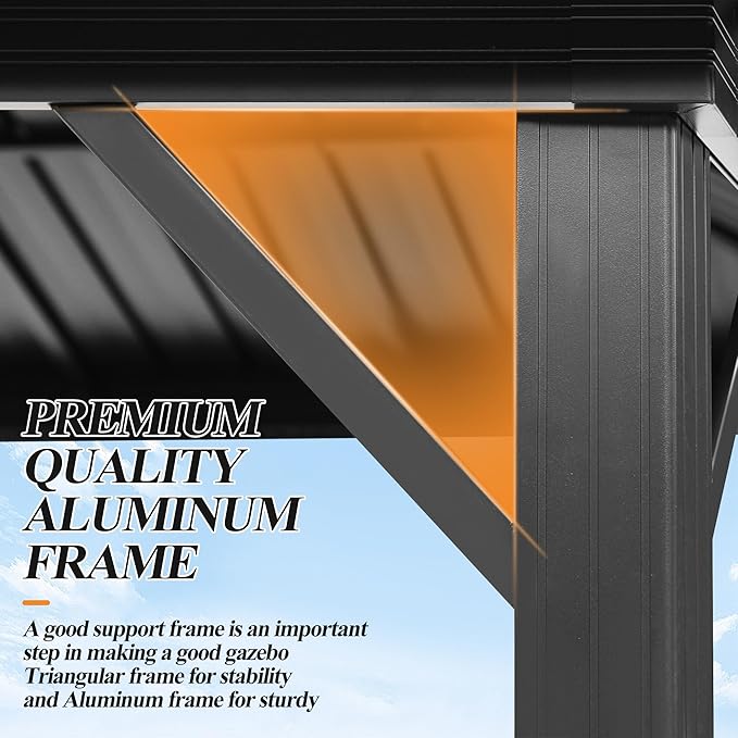 GARTOO 12'x12' Outdoor Hardtop Gazebo with Double Roof - Heavy-Duty Galvanized Steel Top Aluminum Frame Gazebowith Solar LED Light, Breathable Netting & Privacy Curtain for Patio, Garden, Backyard