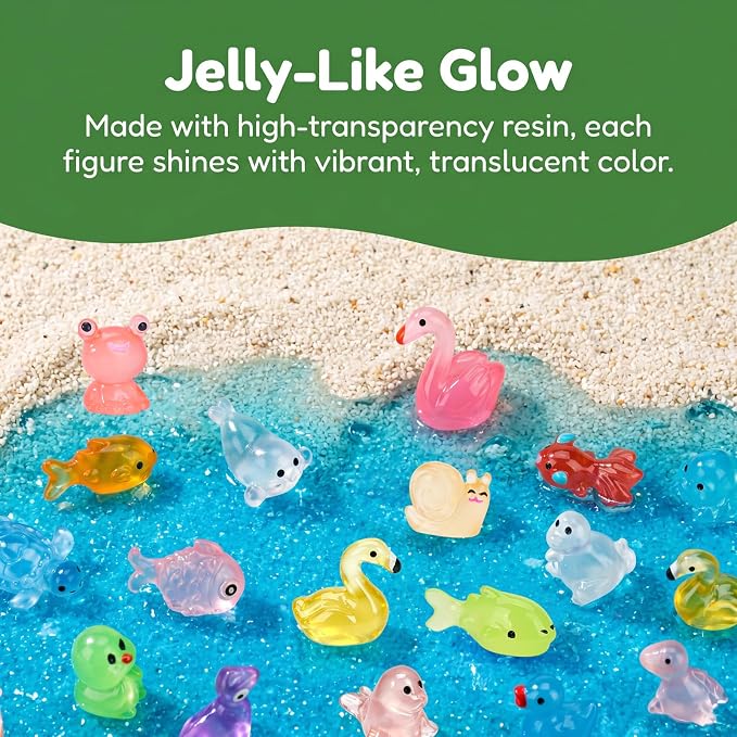 Mystery Toys Blind Bags 60 Mini Resin Animals Variety Pack Glow in The Dark | Miniature Tiny Plastic Animals Figures for Crafts Fish Tank Aquarium Dollhouse Fairy Garden Accessories Decor (Random Style)