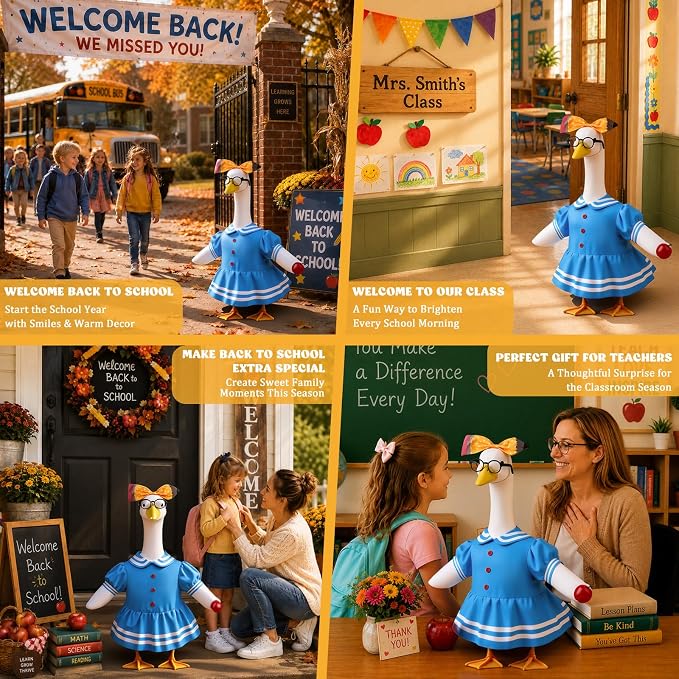 Porch Goose Back to School Outfit - 23 Inch Teacher Porch Goose Outfits with Pencil Bow, Glasses and Apple, Cute Back to School Goose Clothes for Outdoor Garden Yard Classroom Decor