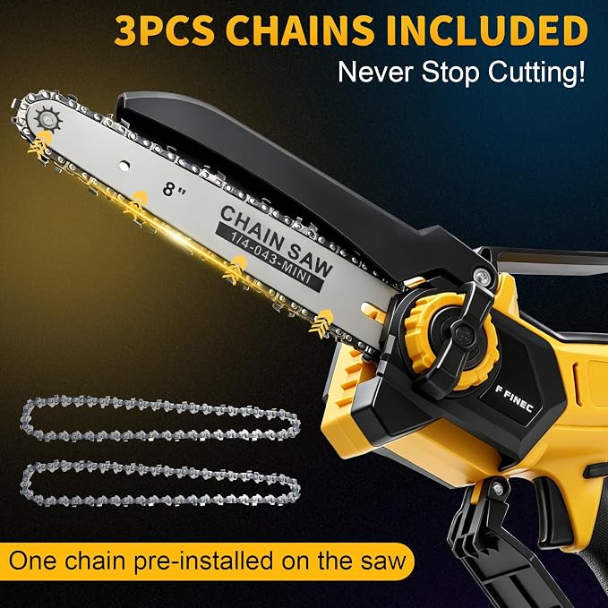 2-in-1 8 Inch Electric Pole Saw for Dewalt 20V MAX Battery, Brushless Cordless Mini Chainsaw with Extension Pole & 3 Chains, Auto Oiler, 14.5 FT Max Reach for Tree Trimming Branch Cutting (No Battery)