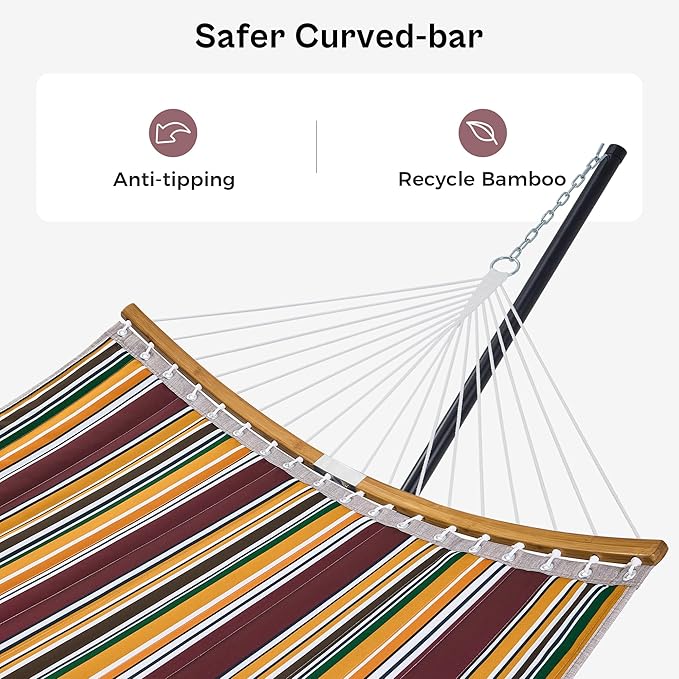 SUPERJARE Hammock with Stand, 2 Person Heavy Duty Hammock Frame, Detachable Pillow & Strong Curved-Bar & Portable Carrying Bag, Perfect for Outdoor & Indoor - Maple-Leaf Red